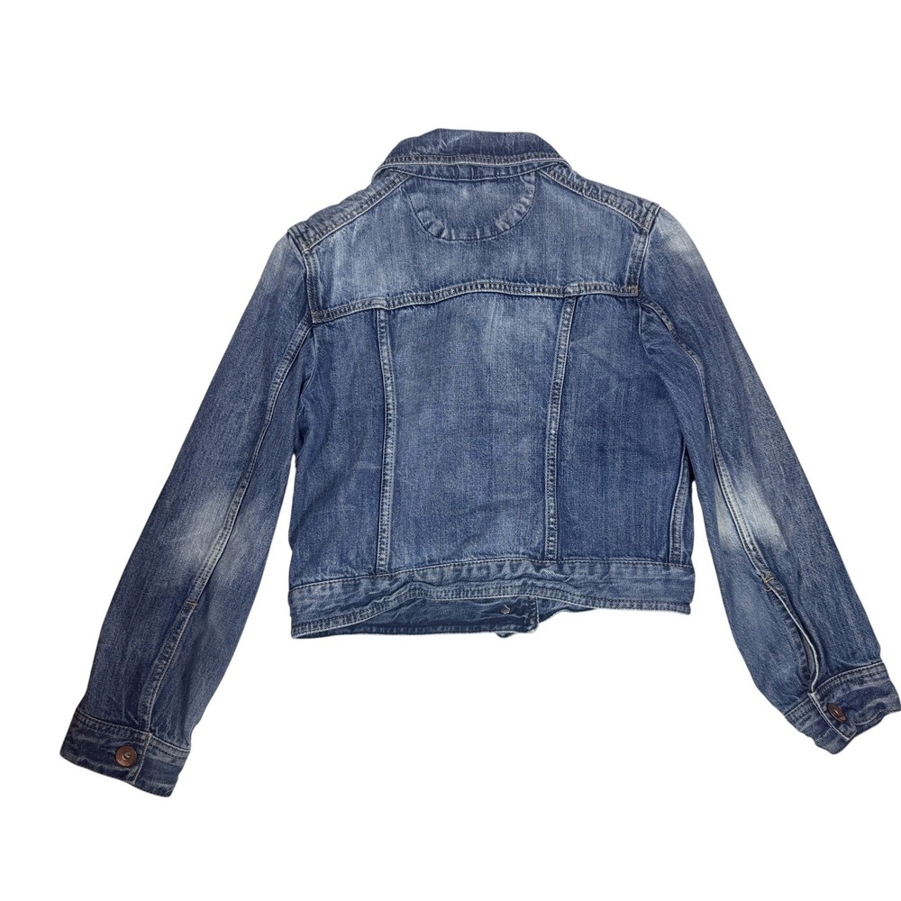 Express Womens Medium Wash Denim Jacket Blue Cropped Button Up Y2K Size XS - Picture 8 of 9